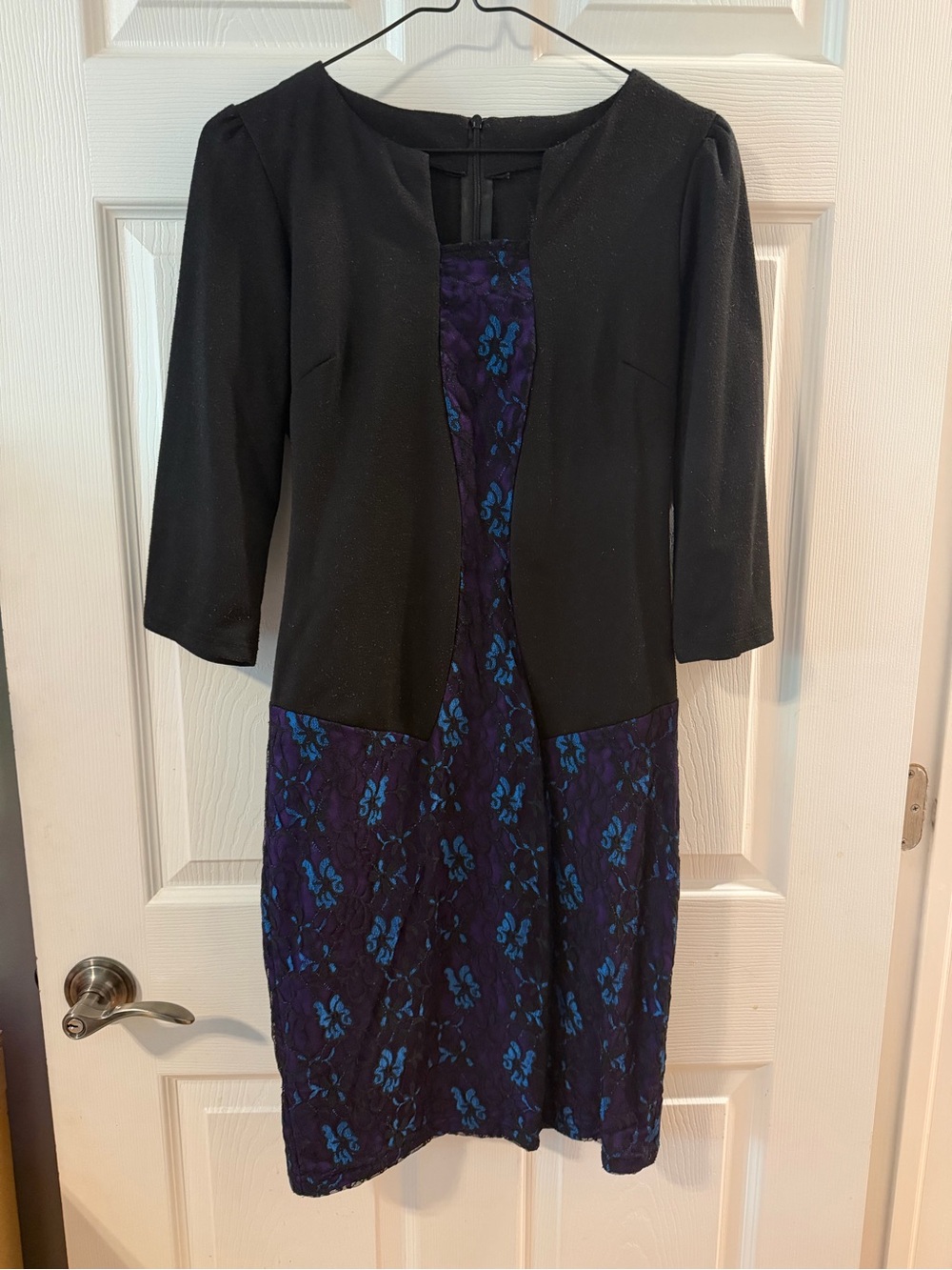 Black & Purple Floral Lace Dress with Jacket Overlay